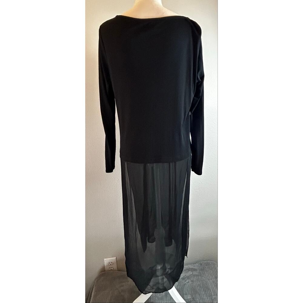 Eileen Fisher Black 100% Silk Double Layer Midi Dress Women's Medium - Picture 2 of 10